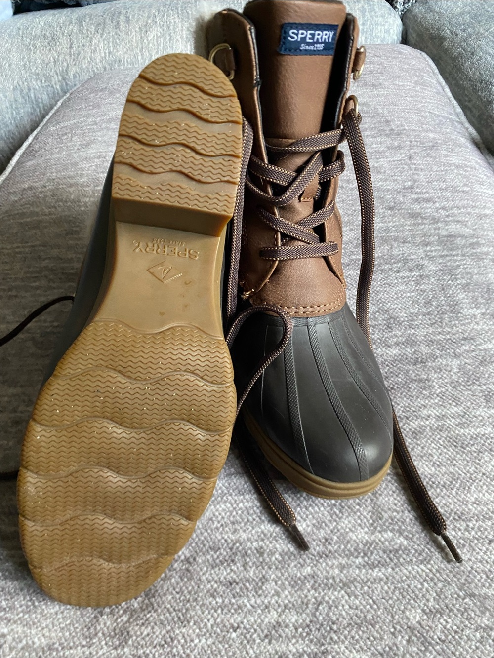 Sperry Brown Leather and Dark Gray Rubber Duck Boots - Picture 4 of 4